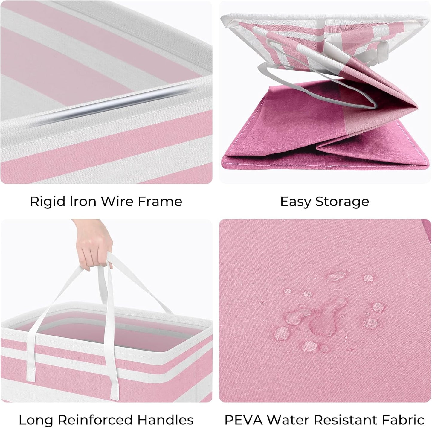 HomeHacks 2 Pack Large Laundry Baskets, Waterproof, Freestanding Laundry Hampers, Collapsible Clothes Hamper with Reinforced Handles in Laundry, College Dorm, Bathroom, Bedroom (Pink, 88Lx2)