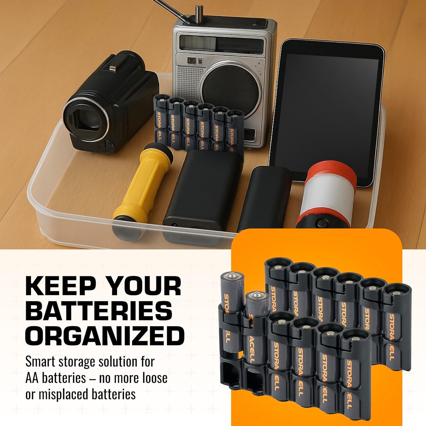 Storacell Slimline AA-6 Battery Storage Caddy and Dispenser (Pack of 2), Black, Holds 6 AA Batteries (Not Included), Durable & Compact Design, The Original Battery Caddy, Made in The USA