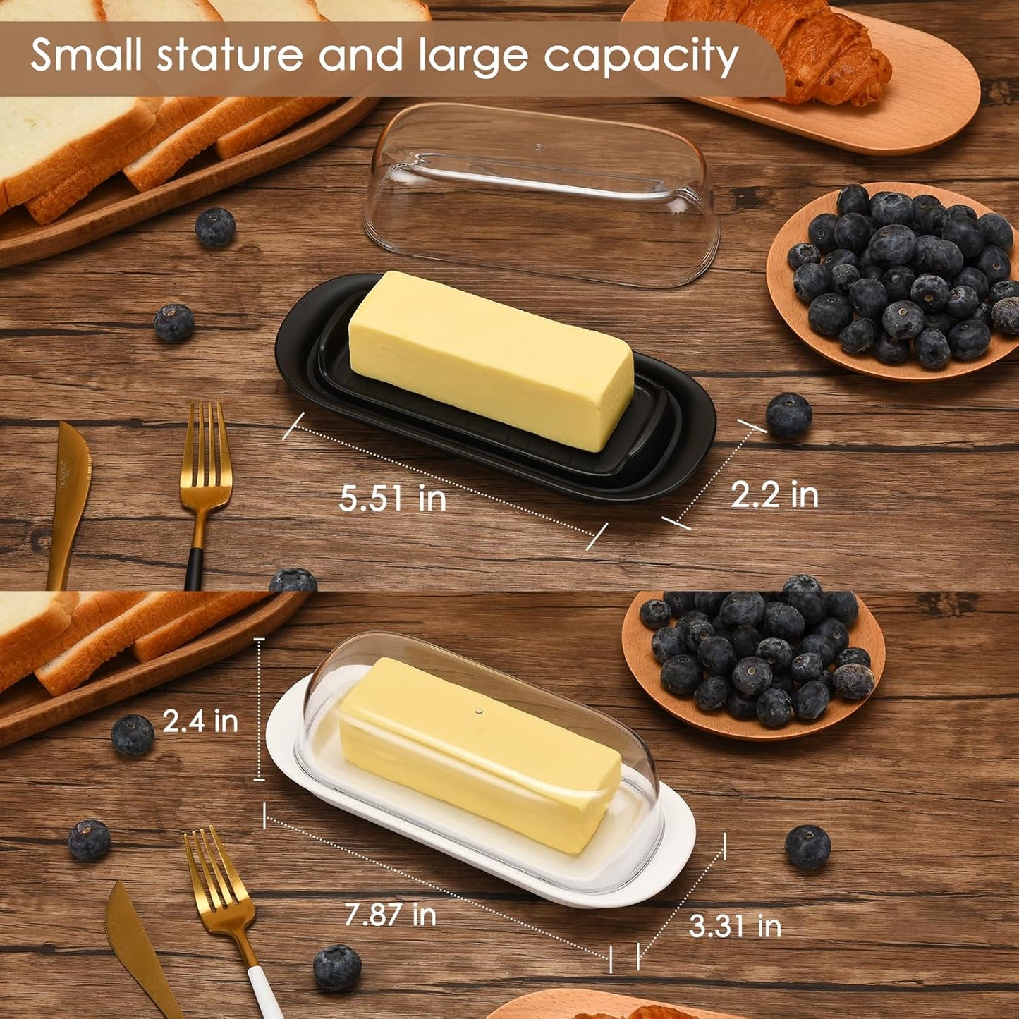 Butter Dish with Clear Lid, Butter Keeper for Countertop, Airtight Butter Dish, Plastic Butter Keeper Tray for West/ East Coast Butter, Dishwasher Safe(White)