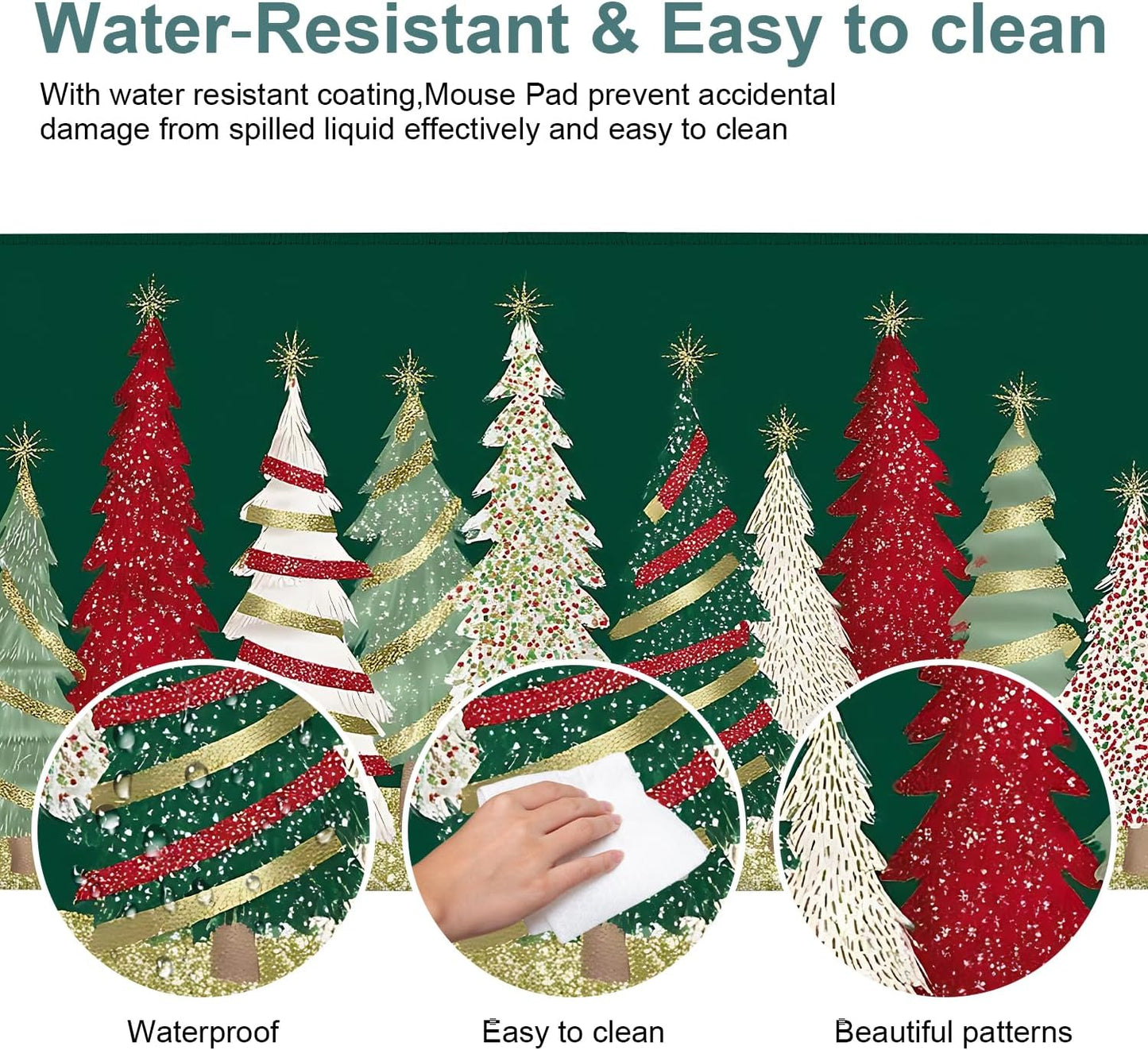 Christmas Tree - Green Gaming Mouse Pad 35.4"x15.7"Desk Mat Anti-Slip Rubber Base & Durable Stitched Edges for Gamers Smooth Mouse Writing Surface for Desk Office/Home