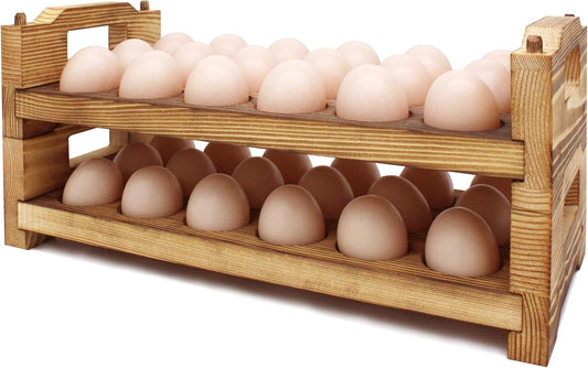 CVHOMEDECO. Wooden Egg Holder Countertop Fresh Egg Holders Firewood Egg Collecting Rack for Gathering Fresh eggs, Stackable with 36 eggs, Home Kitchen Organizer, Set of 2 PCS