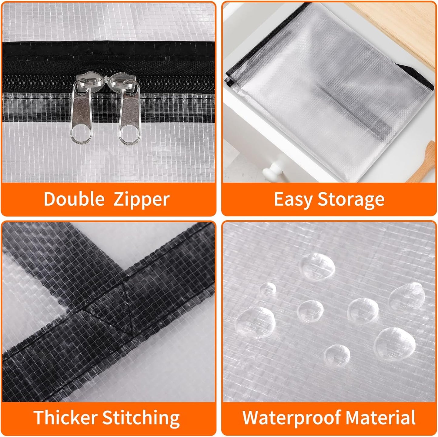 6 Pack Clear Storage Bags for Comforter, Clothes & Bedding, Plastic Blanket Storage with Zipper and Handle, Moving Bags, Closet Organizer and Under-Bed Storage (60L)