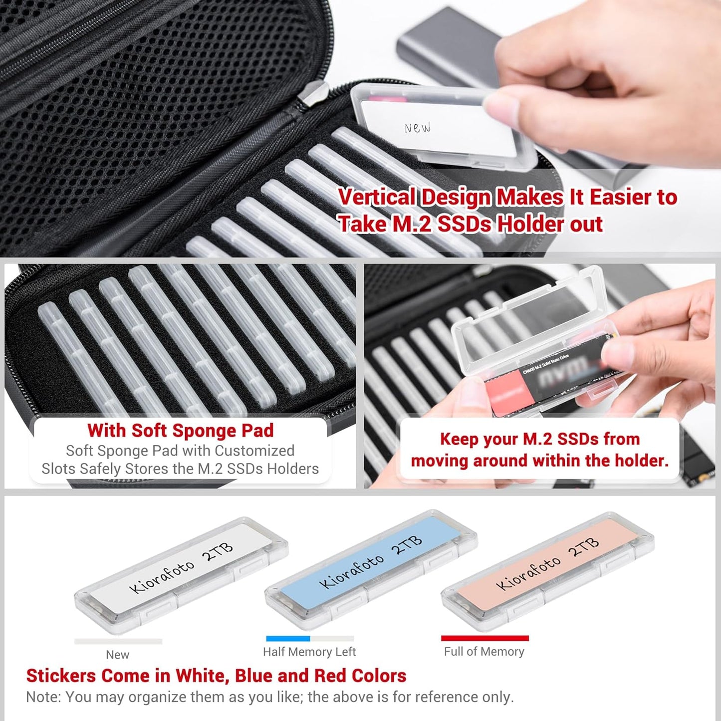 EVA PU M.2 SSD Holder with 12 Clear M.2 NVMe Cases for 2280/2260/2242/2230 SSDs, Water-Resistant & Shockproof with Zipper Pocket & Carry Handle