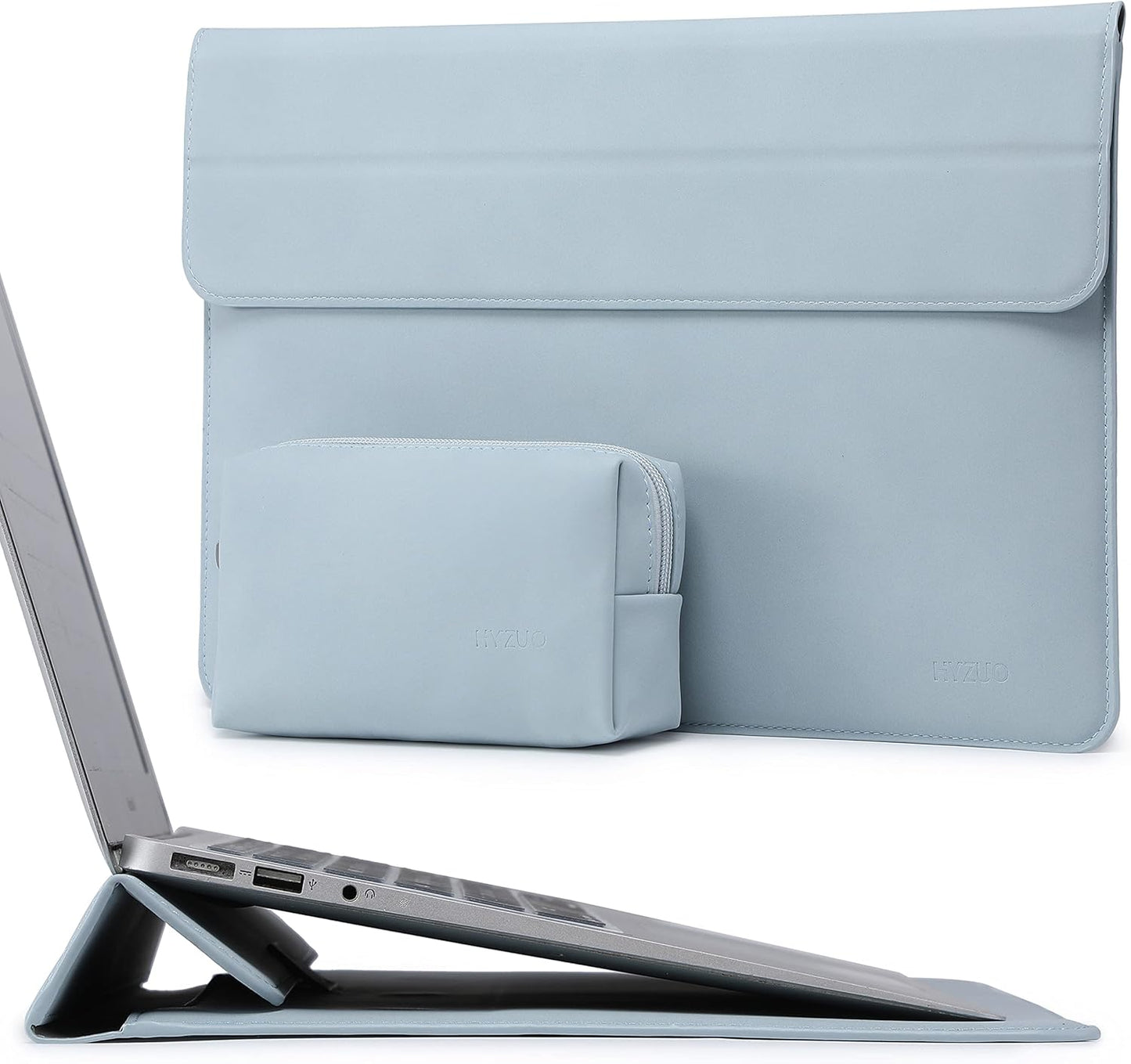 HYZUO 15-16 Inch Laptop Sleeve Case with Stand Feature for MacBook Pro 16 M4/M3/M2/M1 Pro/Max 2025-2019, XPS 15, MacBook Pro 15 2015-2012, Samsung Galaxy Book Flex/Pro 15, Pale Blue