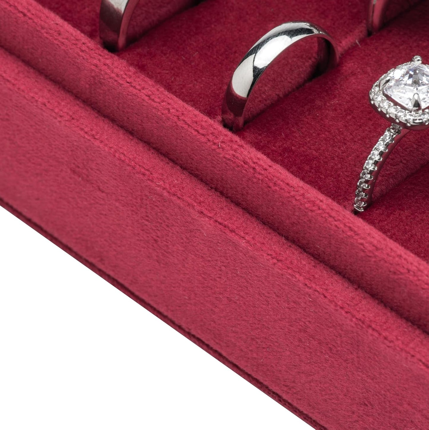 Velvet Ring Organizer Display Tray Jewelry Box Earring Holder Case for Wedding Birthday Christmas Day (Red)
