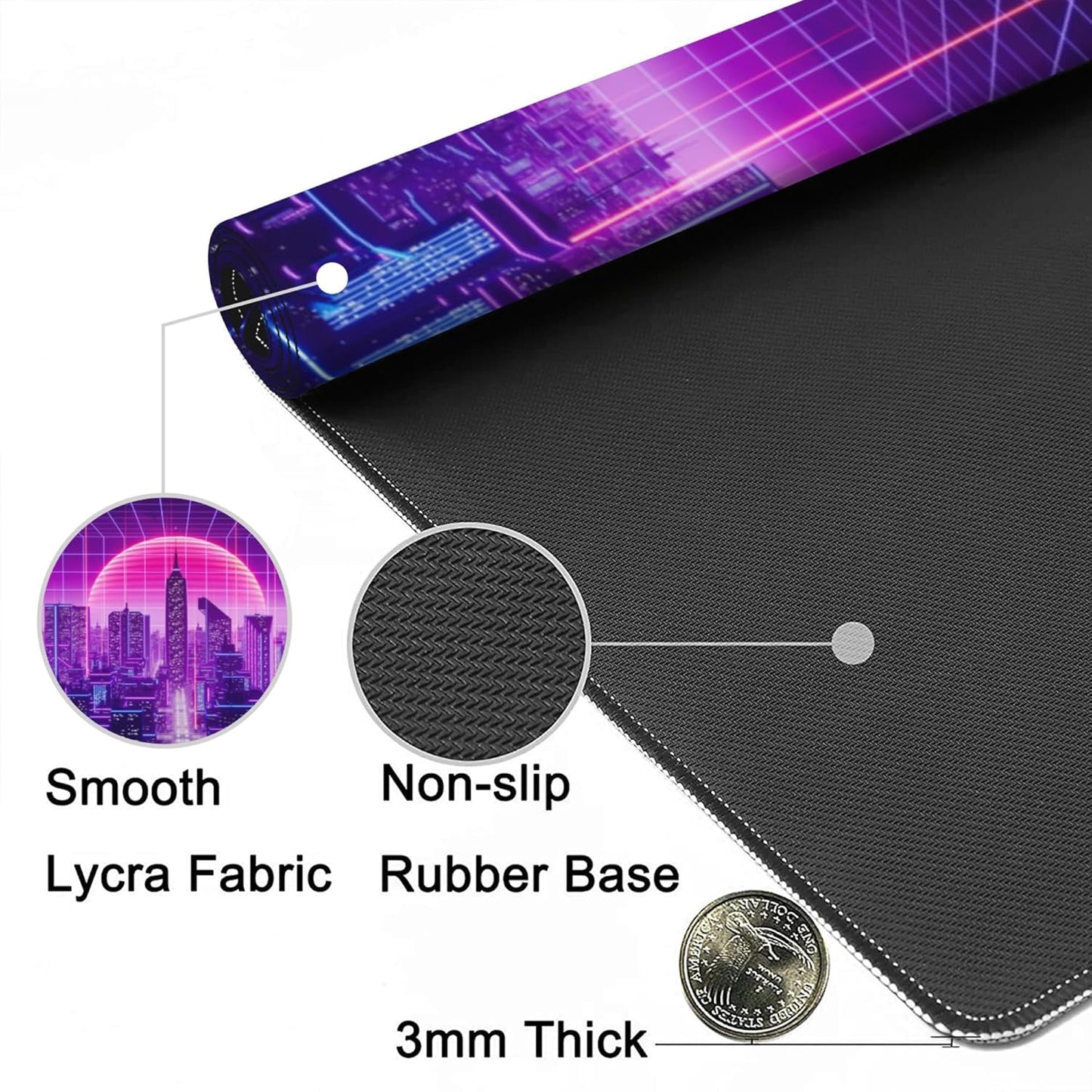 Desk Mat,Cyberpunk Gaming Mouse Pad,XXL Extended Mouse Pad Mat for Office,Computer,Keyboard with Non-Slip Base Stitched Eges Mousepad 35.4x15.75 inch