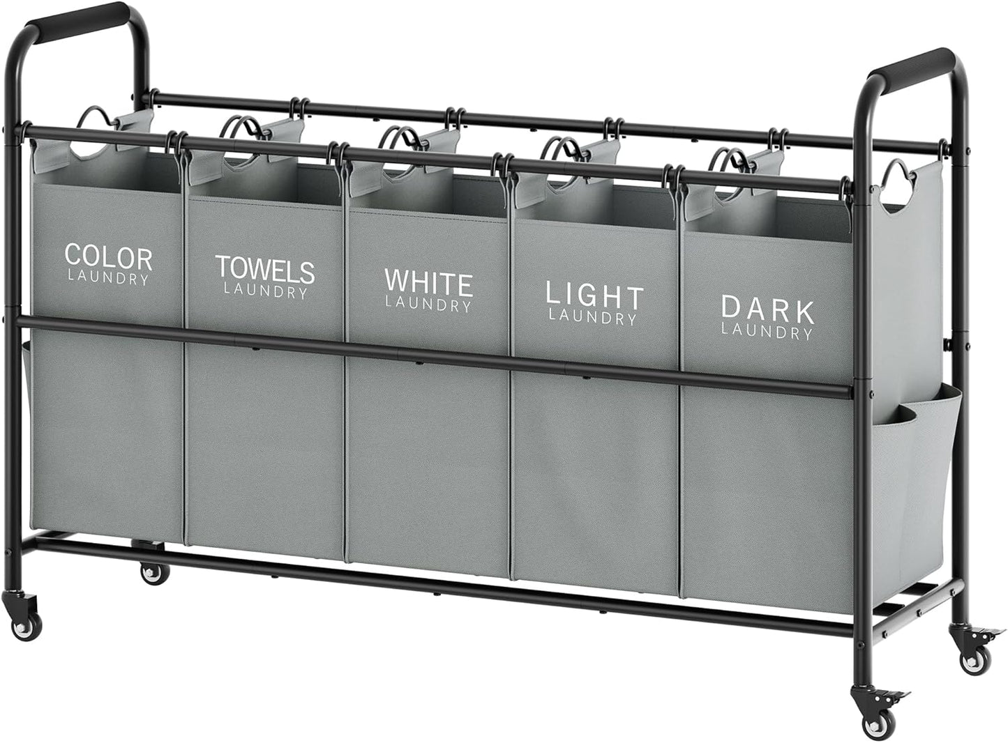 Tajsoon Laundry Sorter, Laundry Hamper 5 Section with Heavy Duty Rolling Lockable Wheels, Laundry Basket Organizer with Removable Bags for Dirty Clothes Storage, Grey