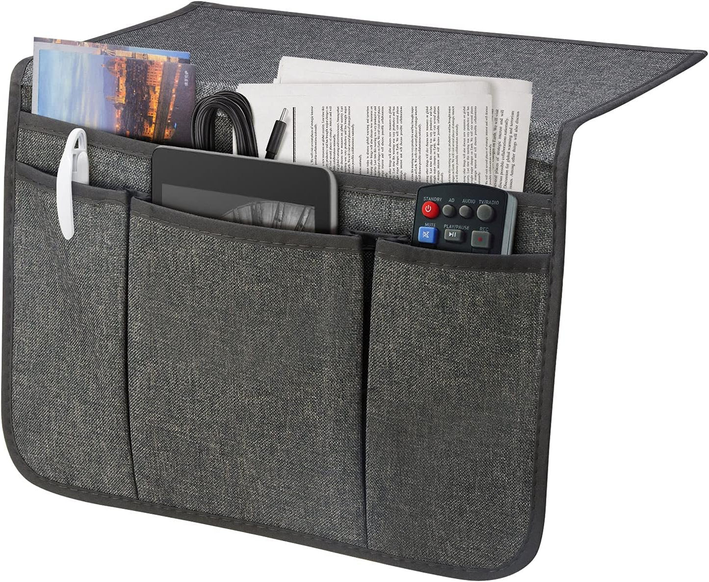 Bedside Caddy Bedside Storage Organizer Magazine Phone Tablet iPad Remote Holder, Organizer Caddy for Home College Dorm Bed, Sofa, Bunk Bed (Dark Grey)