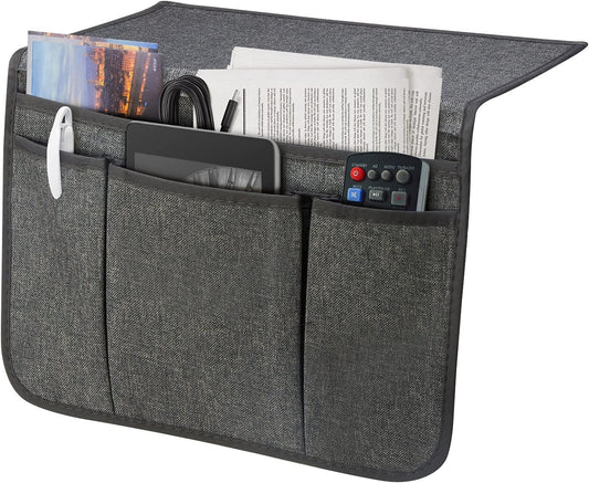 Bedside Caddy Bedside Storage Organizer Magazine Phone Tablet iPad Remote Holder, Organizer Caddy for Home College Dorm Bed, Sofa, Bunk Bed (Dark Grey)