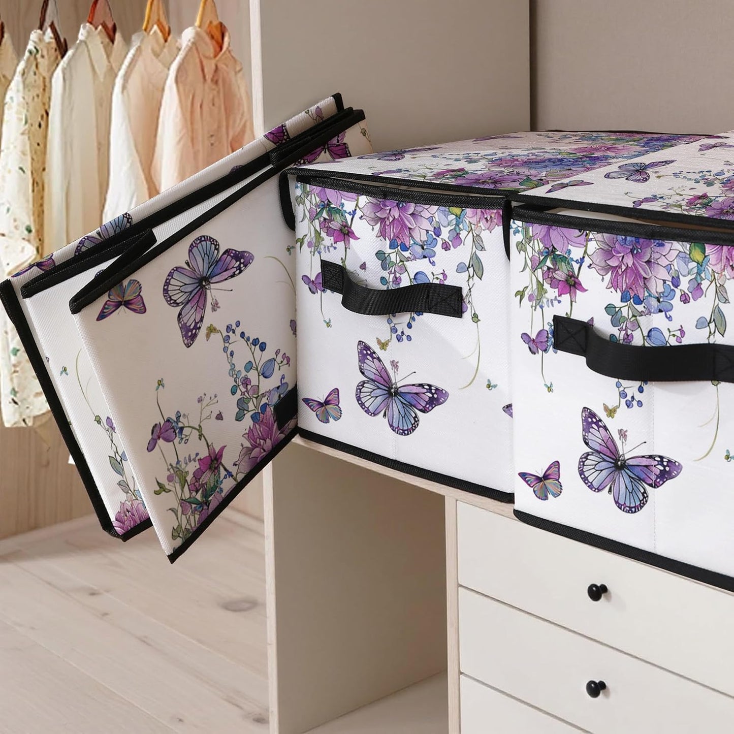 Stackable Clothes Storage Bins with Lids,Closet Organizers Fabric Box for Home and Office,Blanket Clothes Organizers,Under Bed Storage Containers 3 Pack.