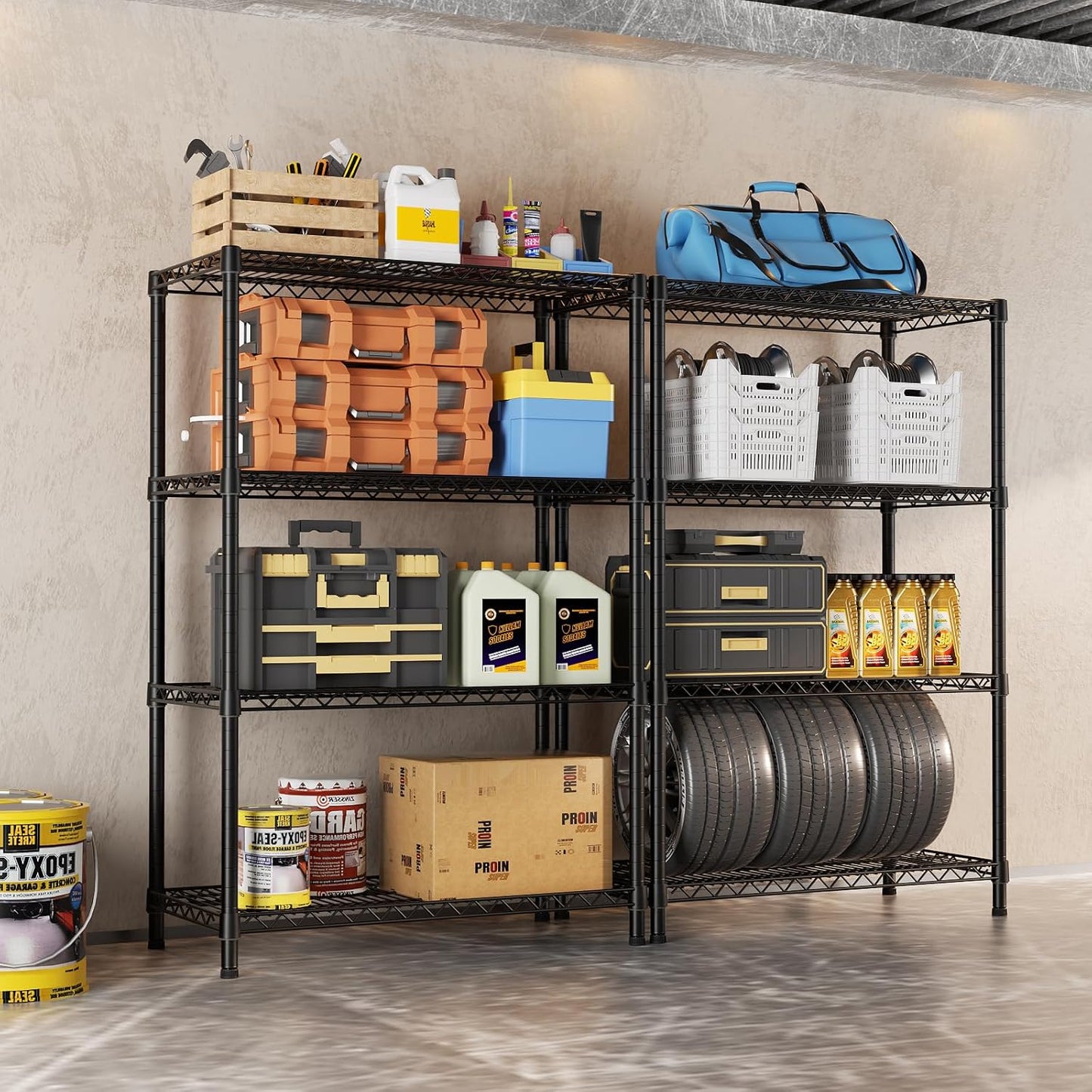 SINGAYE 4 Shelves Wire Storage Shelf 1400LBS Heavy Duty Storage Shelving Unit Metal Organizer Wire Rack Shelving 18" Dx36 Wx59 H Black