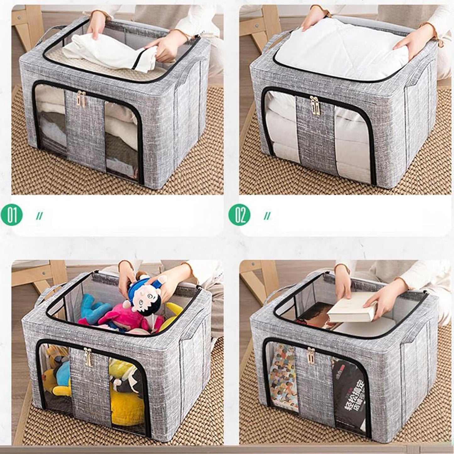 Clothes Organizer | with Clear Window Bag | Large Clothes Storage Bins with Lids - for Bedroom Home Apartment Closet Fabric Bed Sheets Comforter Toys Garment Organization