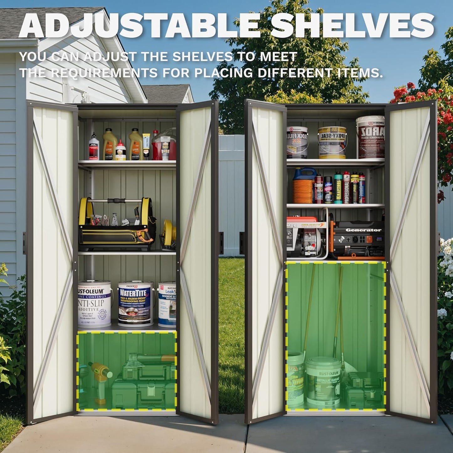 Patiowell 28 Cuft Outdoor Storage Cabinet, Metal Storage Shed with Lockable Door & 3 Adjustable Shelves, Indoor Outdoor Vertical Waterproof Tool Shed for Backyard Garden Patio, Black