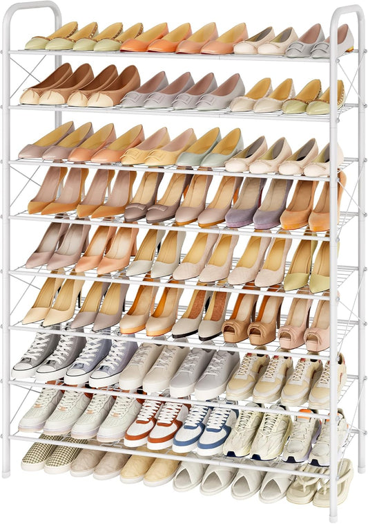Hoctieon 8 Tier Shoe Rack for Closet, Durable Mesh Style Shoe Rack, Entryway Shoe Shelf, Shoe Storage Organizer for Hallway, Bedroom, Living Room, Wardrobe, White