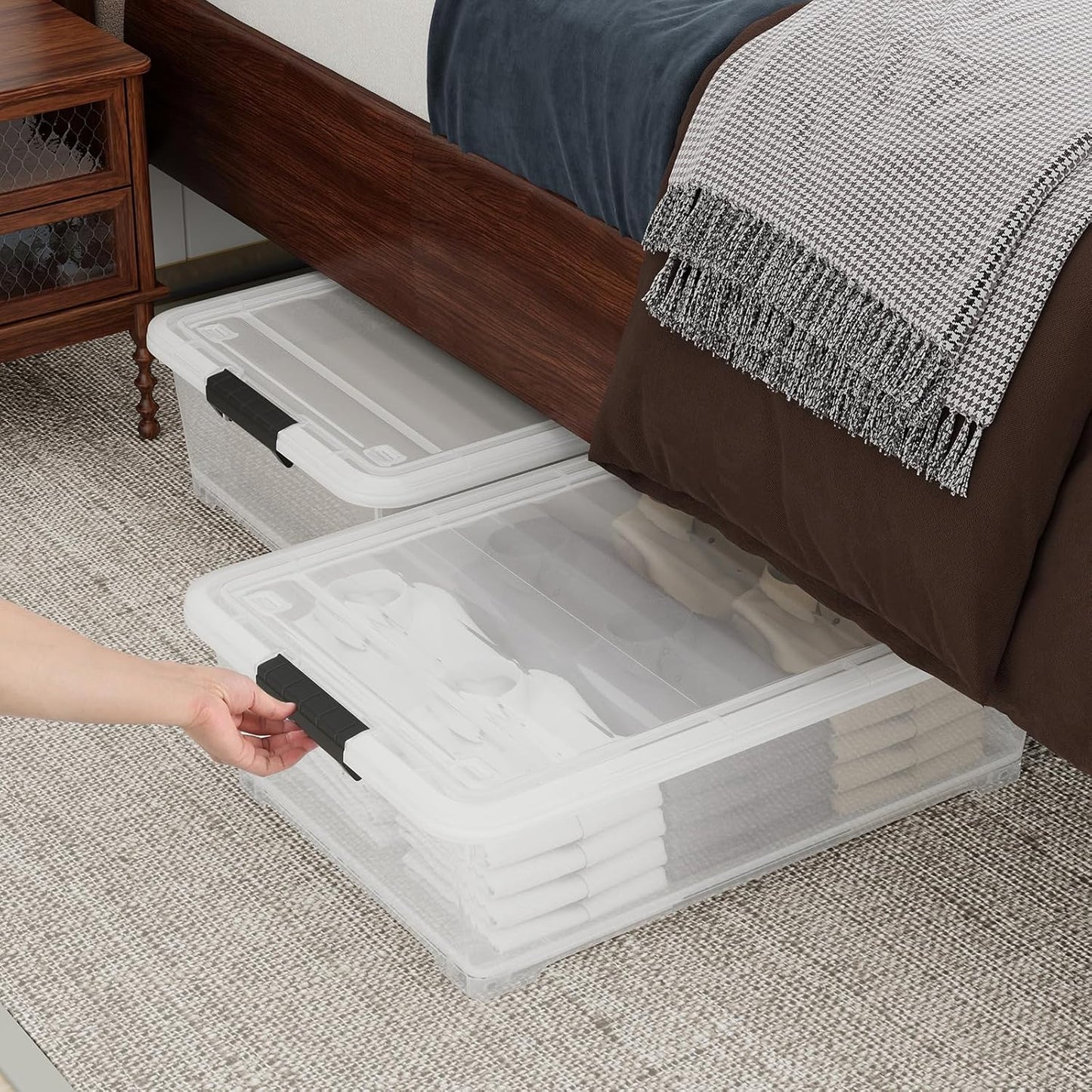 26 Quart Clear Underbed Storage Bin, Plastic Underbed Storage Box, Wheeled Underbed Storage Container with Lid, 4 Packs