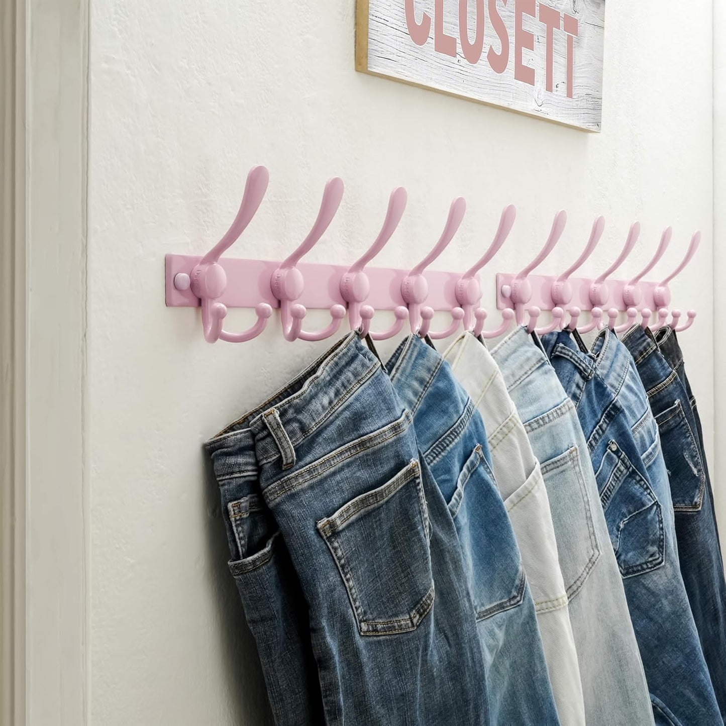 Dseap Coat Rack Wall Mount 2.0 Pro: Heavy Duty 300% Thicker, 16" Stud Mount, Stainless Steel Wall Coat Hooks Hanger for Clothes Jackets Hats Entryway Closet, MaxStrong Series, Pink