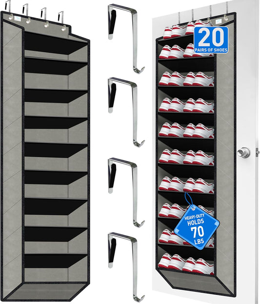[Improve Over The Door Shoe Organizer, Extra Large 10 Tiers, Over Door Shoe Organizer, Coated Hooks Grip Firmly Without Scratching Paint, 75LB, Door Shoe Rack, Dark Black