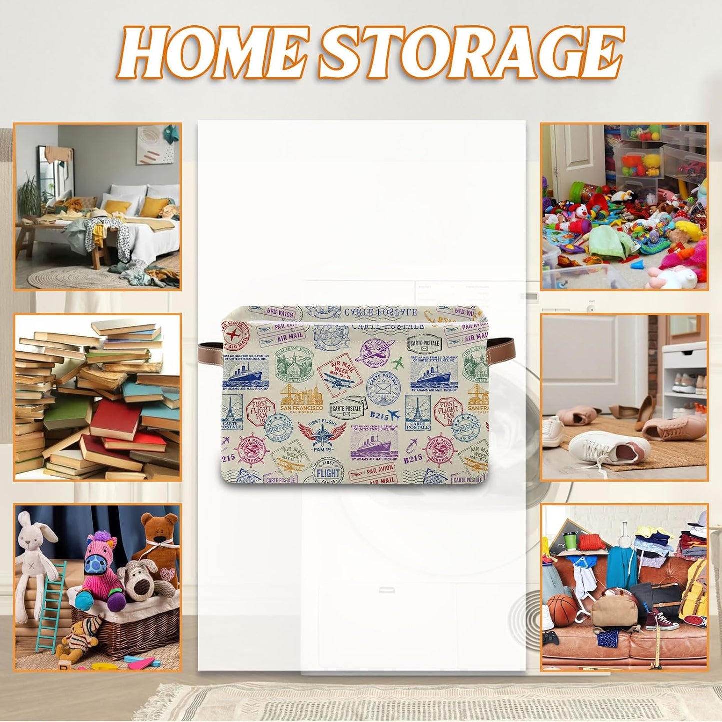 Rectangle Cruise Ship Nursery Storage Basket, Collapsible Storage Box Bin with Handles for Toy, Storage Basket for Friend, Laundry Organizer for Room, Gifts for Chritsmas Thanksgiving 14.9x11x9.4in