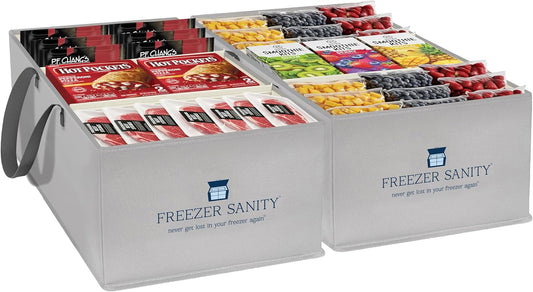 The Original Chest Freezer Organizer Bins, Stackable Storage Organizers, Deep Freezer Dividers, Handles, Heavy-Duty, Waterproof (2 Pack Large 19x14x9)
