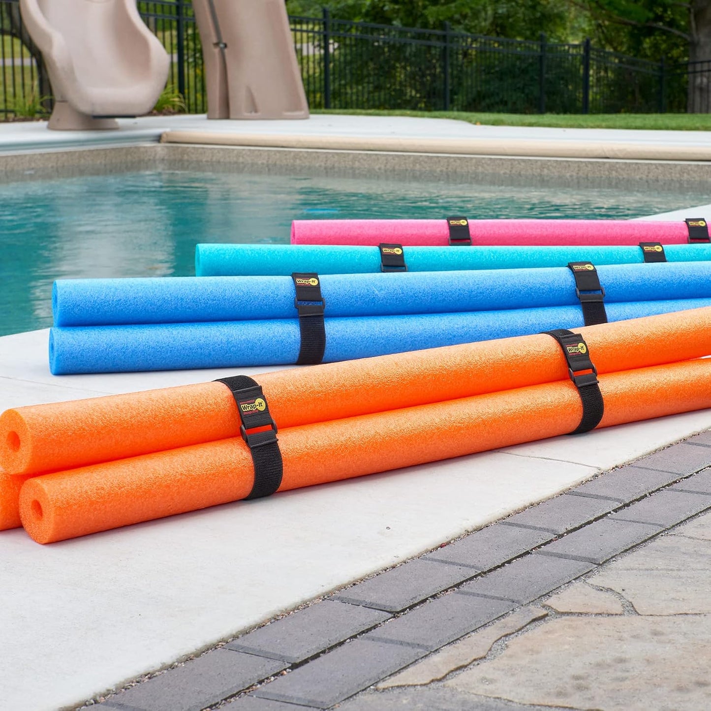 Super-Stretch Wrap-It Storage Straps, 32-in x 2-in (4-Pack) - Elastic Hook and Loop Cinch Straps - Pool Hose and Cable Straps, Garage and RV Storage Accessories