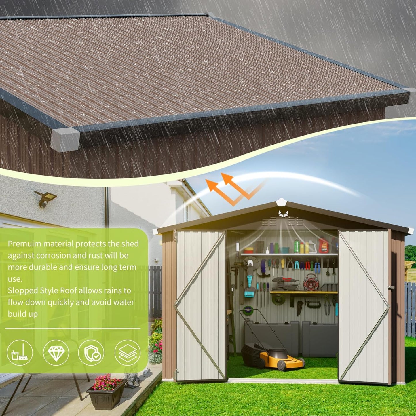 10x12 FT Metal Storage Shed, Outdoor Tool Sheds with Lockable Door, Large Heavy Duty Tool Sheds, Outside Waterproof Storage Building