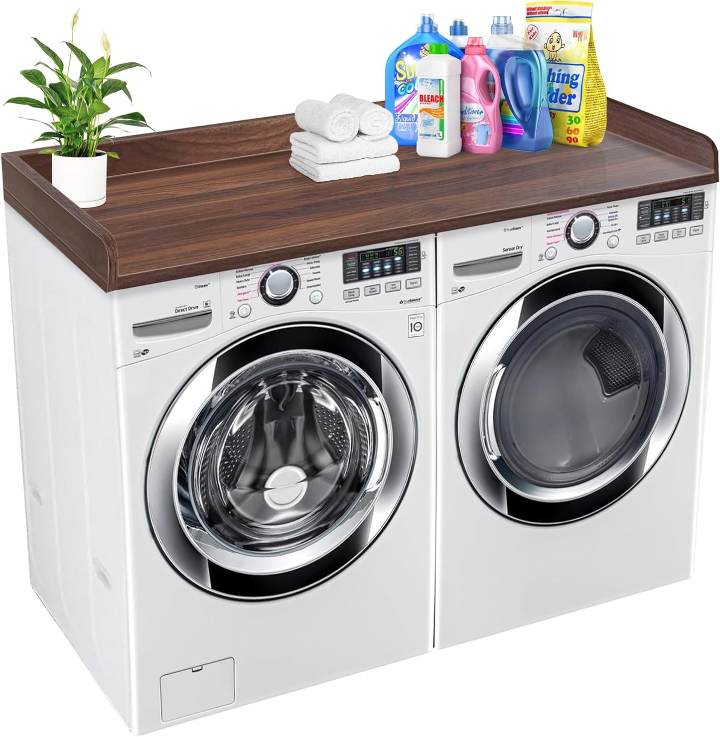 Royxen Washer Dryer Countertop with Solid Wood Core,54“W x 27.5D Laundry Countertop with Edge Rails,Washer and Dryer Topper for Laundry Room Organization(Walnut)