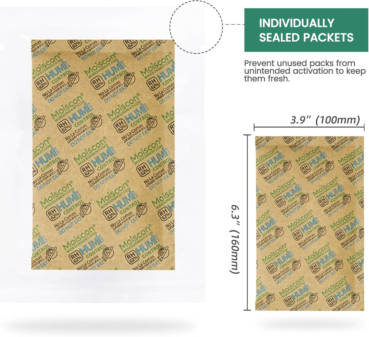 Size 67 62% Two-Way Humidity Control Packs for Storing 1 lb, 67 Gram 10 Pack Moisture Control Packets Individually Wrapped, Humidifier Packs for Storage Containers