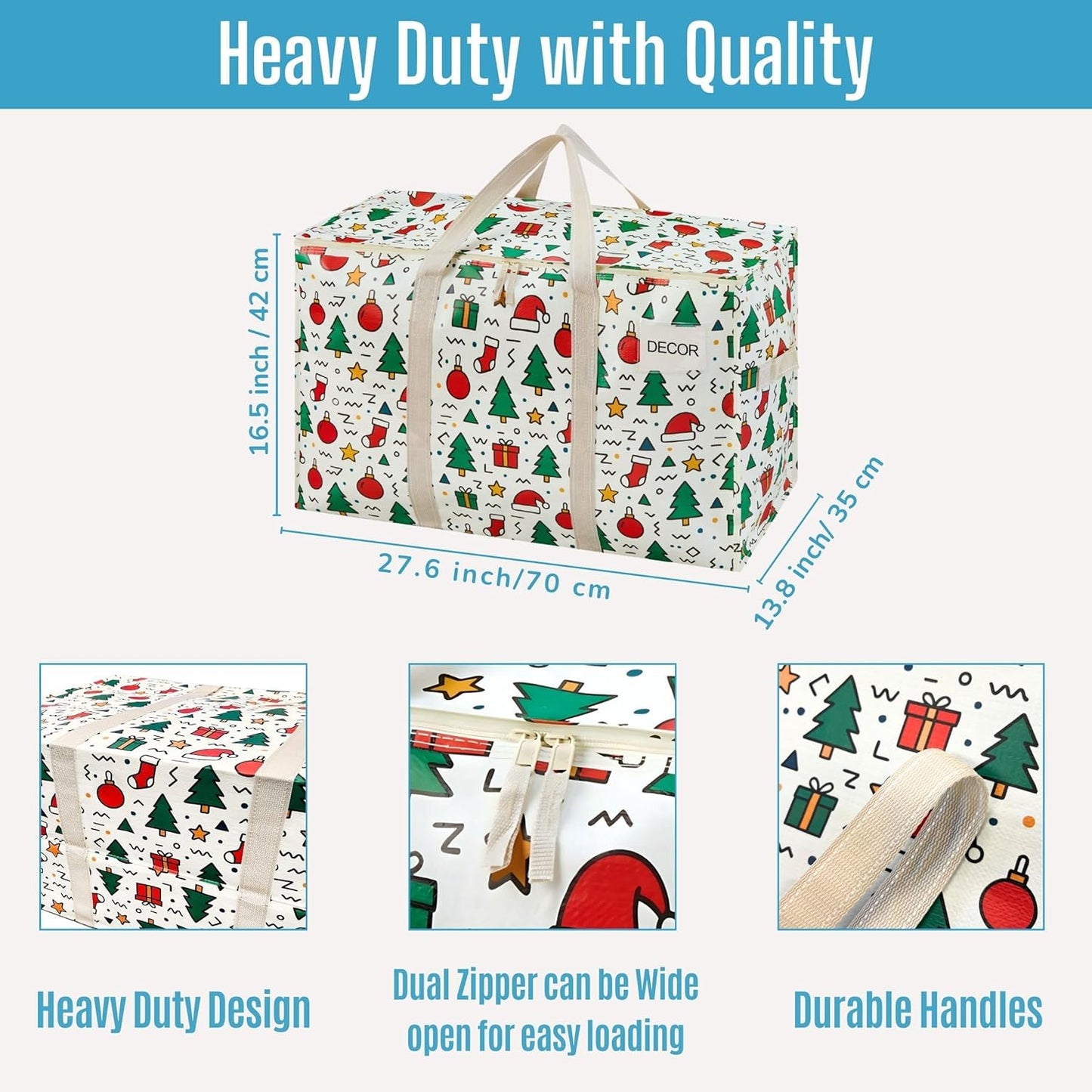 VENO 6 Pack Moving Bags and Large Christmas Storage Bins with lids. Alternative to Moving Boxes, Packing Supplies for College. Extra Large Heavy Duty Totes for Packaging (Jingle Mix, 6 Pack)