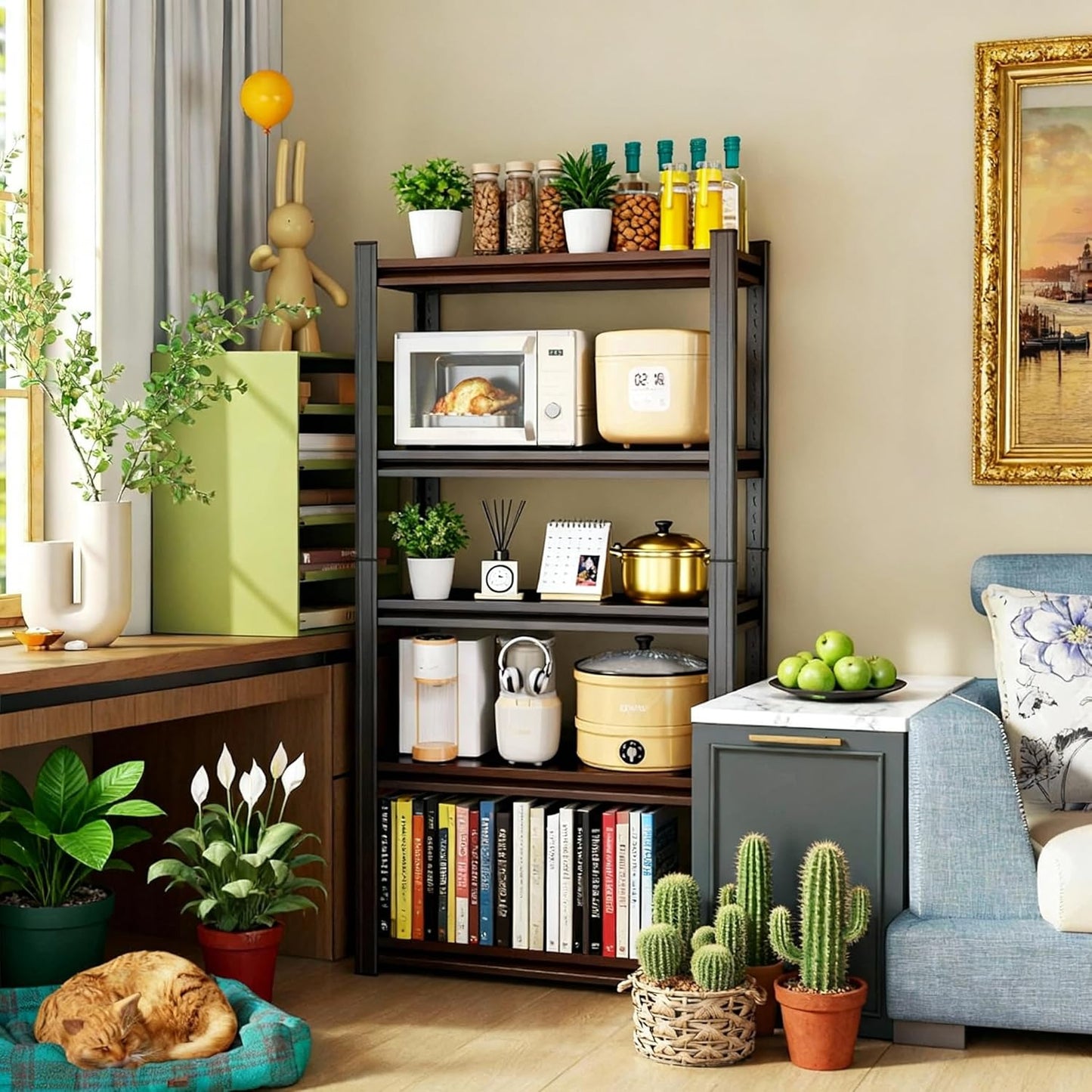 4 Tier Shelf, Adjustable, Metal, Sturdy, Easy Assembly, 20" w,14" d, 55" H,Organization and Storage Shelving Unit for Laundry Room/Bathroom/Garage, Bookshelf, Plants Shelf