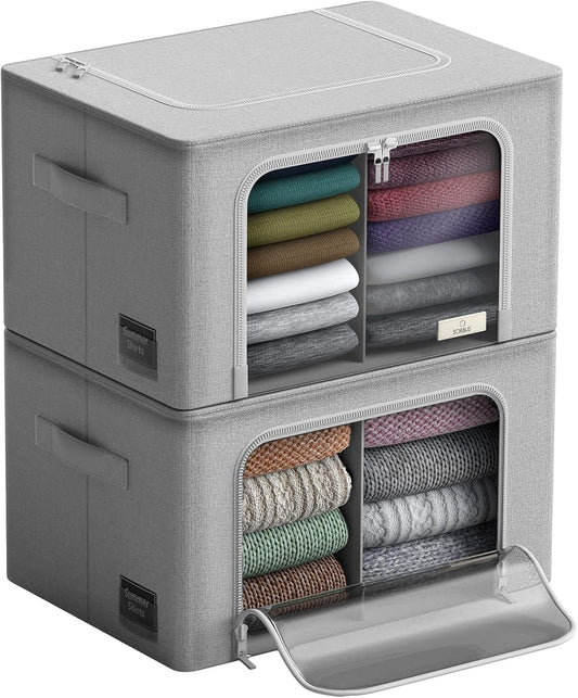 Sorbus Storage Bins with Divided Interior - Large Stackable & Foldable Organizer Containers with Metal Frame, Oxford Fabric, Large Window & Carry Handles - Organization for Bedroom, Linens & Clothes