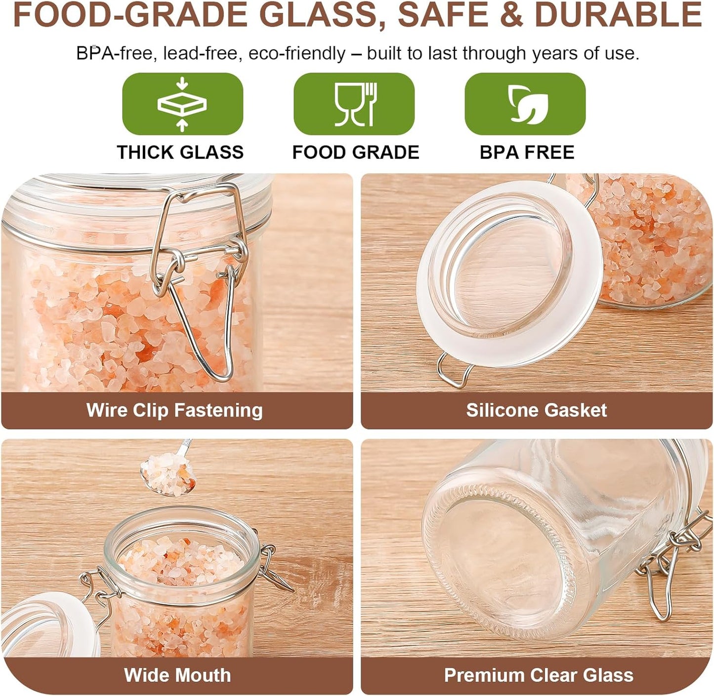 6 Pack Spice Jars, 8 oz Glass Containers with Airtight Lids, Small Herb Jars with Labels for Kitchen Storage
