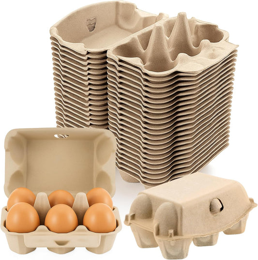 50 Pack Bulk Empty Egg Cartons,6 Count Blank Natural Pulp Half Dozen Egg Cartons, Reusable Cardboard Eggs Carton Storage Containers for Kitchen, Farm, Picnic, Travel