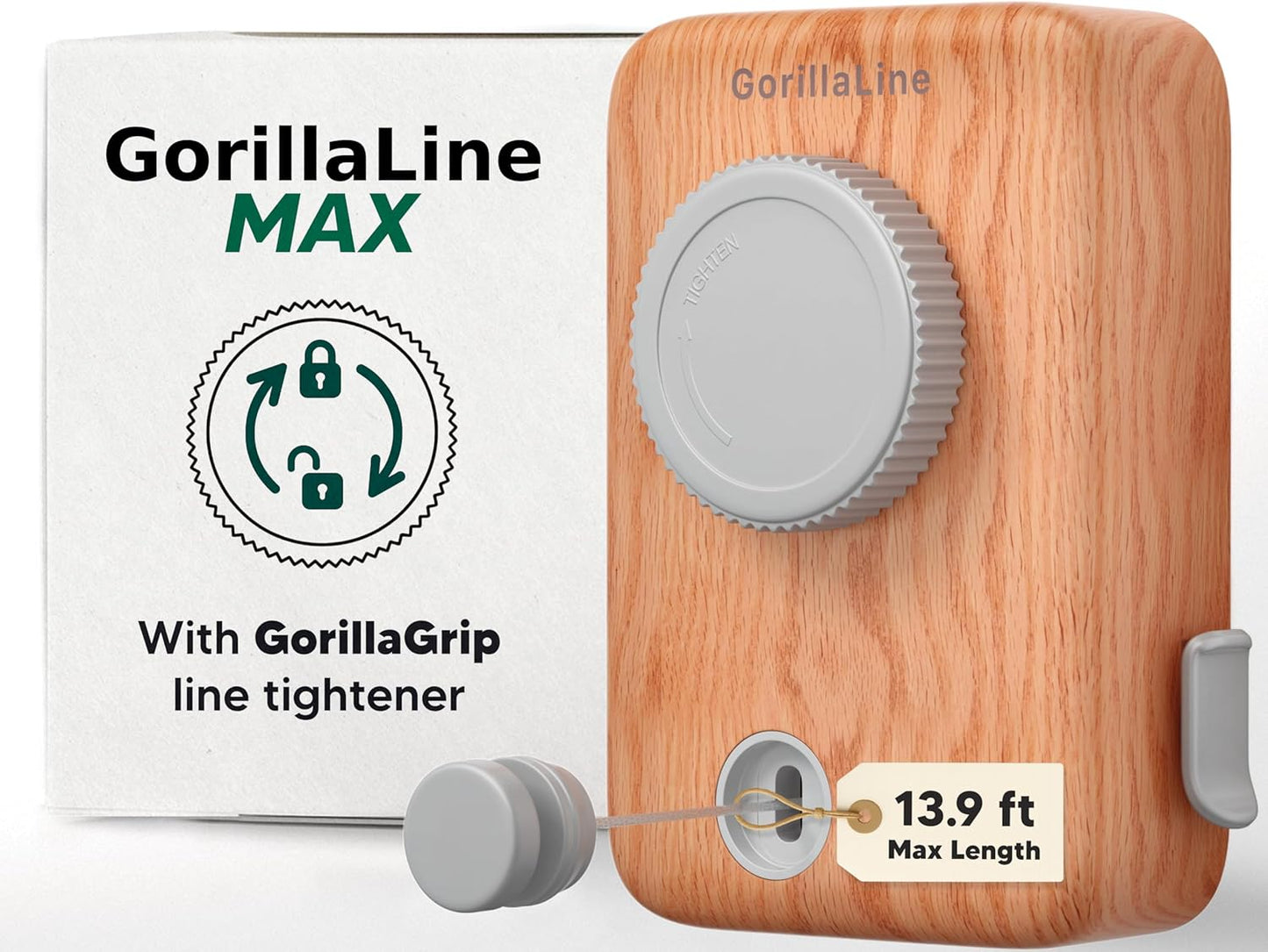 GorillaLine Max - Retractable Clothesline Indoor Outdoor Clothes Line - Heavy Duty Clothes Drying Laundry Line - Wall Mounted Drying Rack - Air Dry Clothing - Max Tighten with GorillaGrip