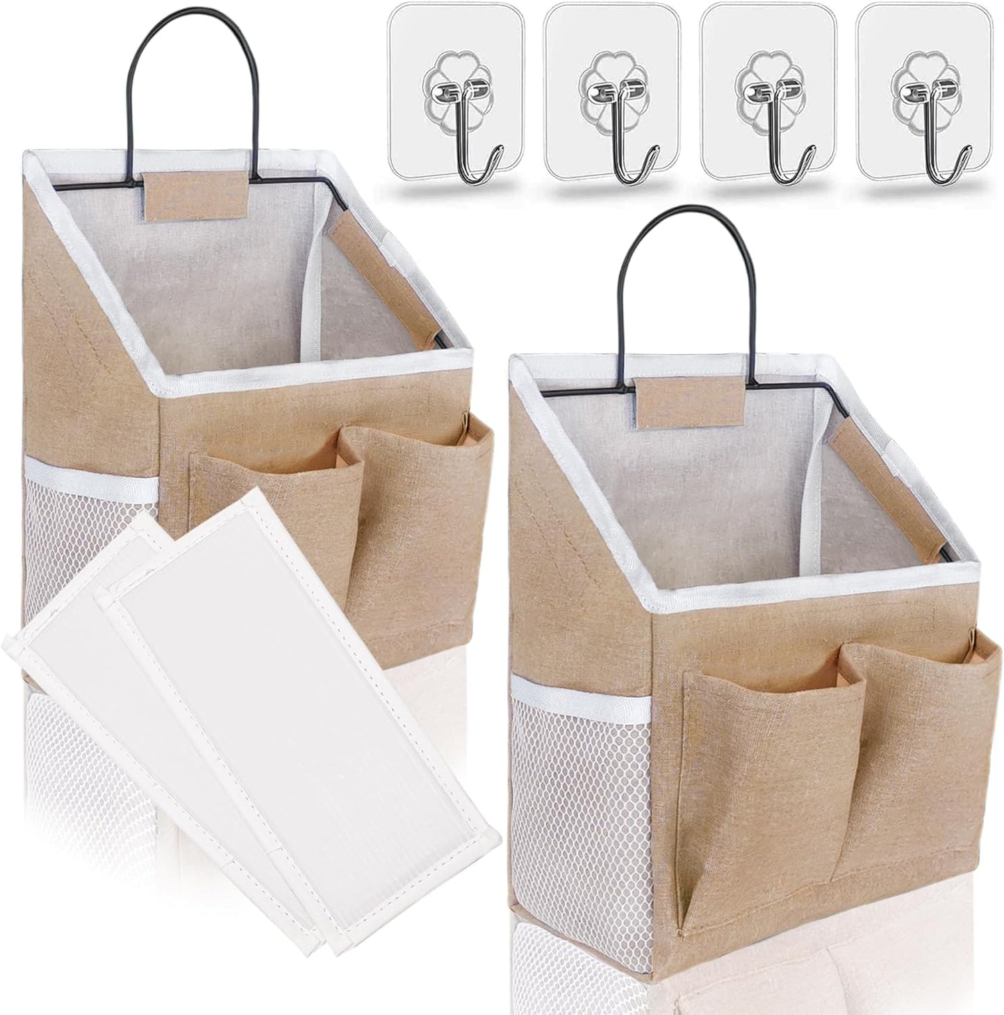 2pcs Small Wall Hanging Baskets for Organizing, Wall Hanging Storage Bag as Over the Door Organizer, Wall File Organizer, Rv Storage and Organization. For Bedroom, Office, Camper (Khaki-2pcs)