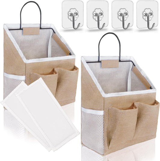 2pcs Small Wall Hanging Baskets for Organizing, Wall Hanging Storage Bag as Over the Door Organizer, Wall File Organizer, Rv Storage and Organization. For Bedroom, Office, Camper (Khaki-2pcs)