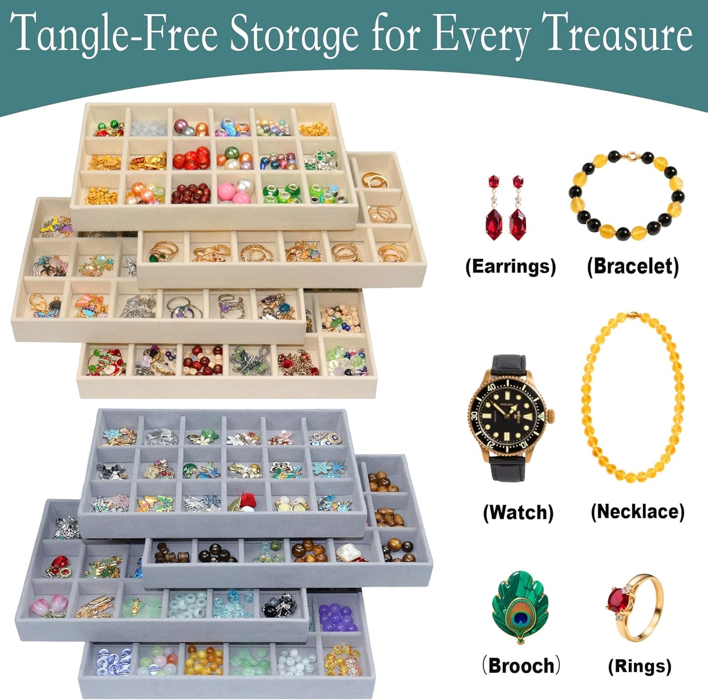 X-Large Jewelry Trays 8 Pack Stackable Velvet Jewelry Organizer Tray Earring Holder Organizer for Drawer Insert Dresser for Rings Studs