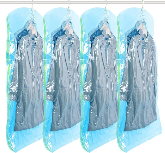 TAILI Hanging Vacuum Storage Sealer Space Saver Bags for Clothes, Suits, Coats or Jackets, Closet Organizer, 4 Pack Jumbo Blue