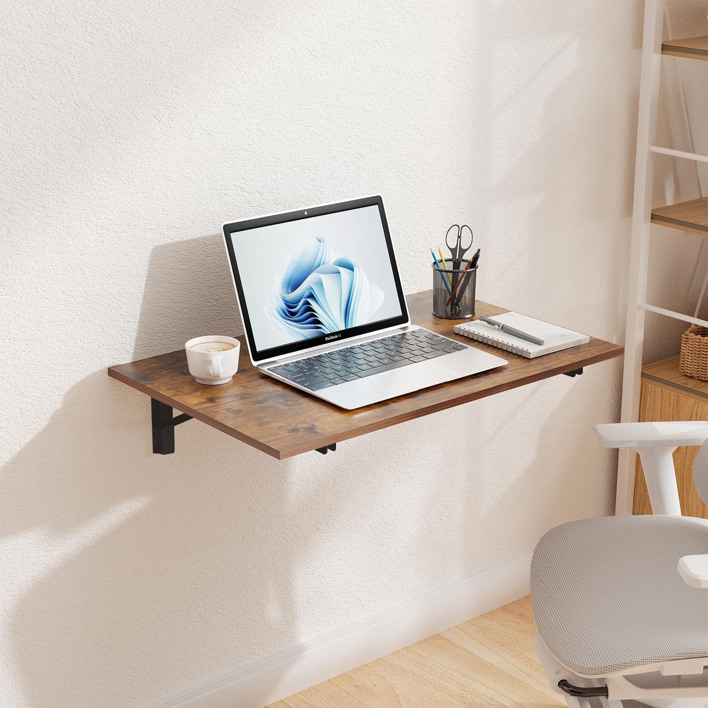 GOYLSER Wall Mounted Folding Table Floating Desk for Dining, Laundry Room, Office, Fold Down Desk with Bracket