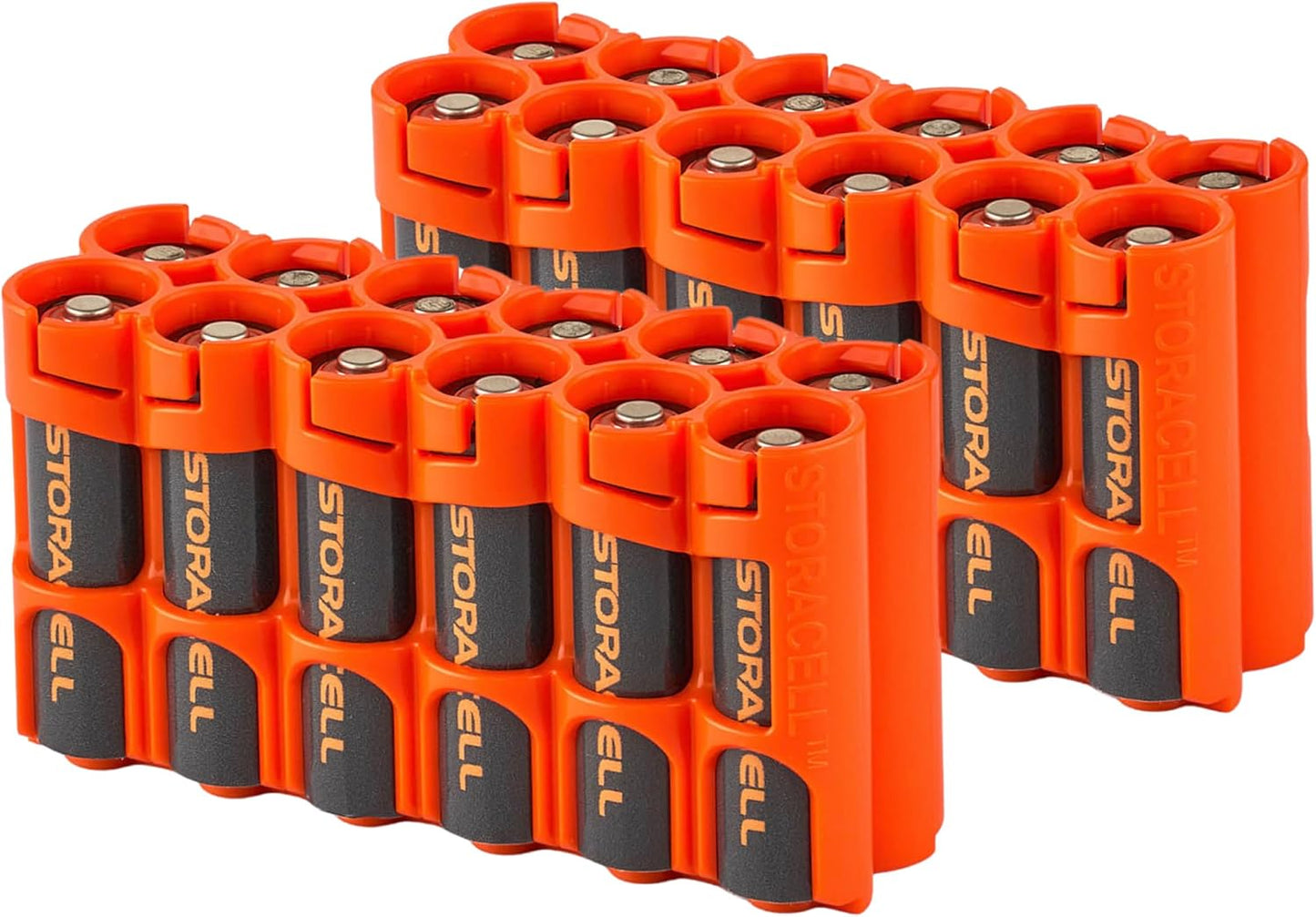 Storacell AA-12 Battery Storage Caddy and Dispenser (Pack of 2), Orange, Holds 12 AA Batteries (Not Included), Durable & Compact Design, The Original Battery Caddy, Made in The USA