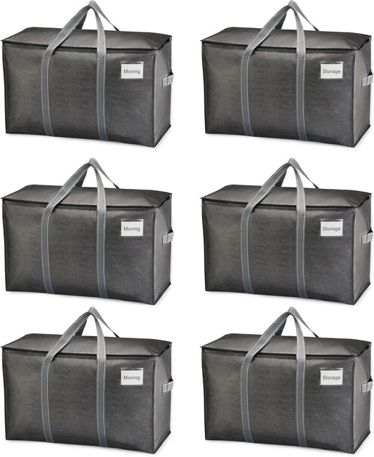 VENO 6 Pack Moving Bags and Large Christmas Storage Bins with lids. Alternative to Moving Boxes, Packing Supplies for College. Extra Large Heavy Duty Totes for Packaging (Dark Gray, 6 Pack)