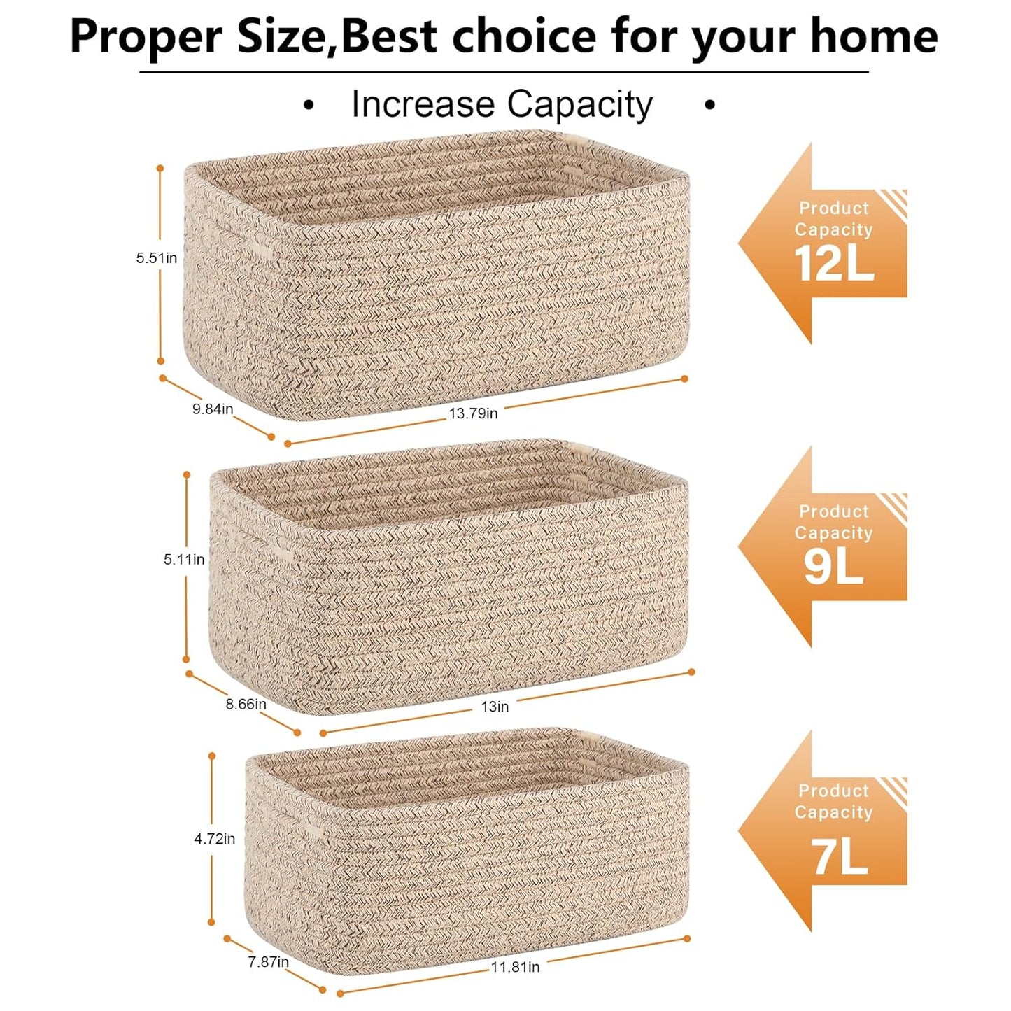 4 Pack Small Storage Shelf Baskets for Organizing, Mini Woven Rope Storage Bins for Towels, Cute Decorative Closet Organizer，Baby Nursery, Gift Empty Baskets -13.78''Lx9.84''Wx5.51''H-Brown