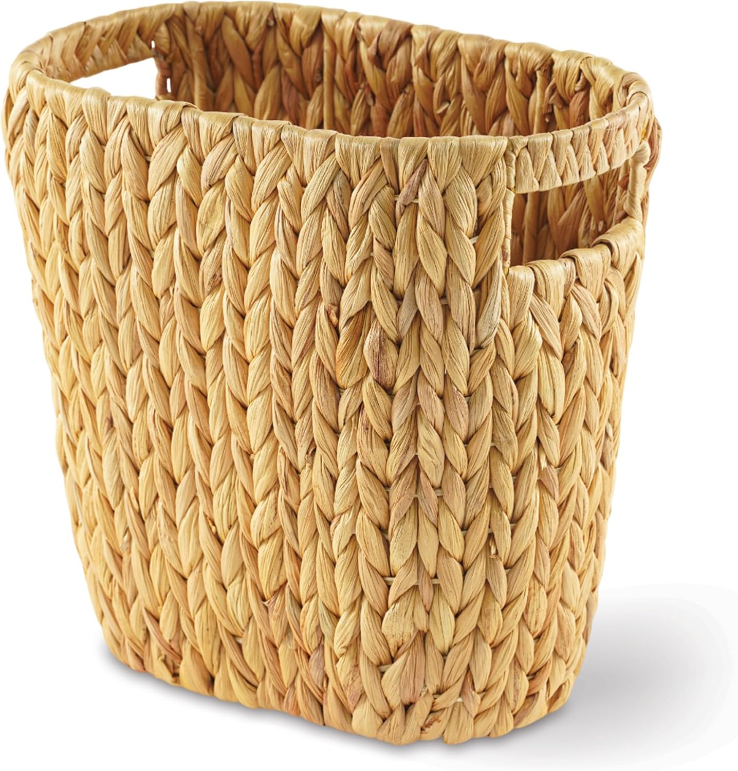GREENATURAL Wicker Trash Can, Handwoven Water Hyacinth Waste Basket, Wicker Storage Bin with Natural Finish, Rustic Garbage Can for Laundry Room, Bathroom, Bedroom, Office, 13x7.5x12.25 inches