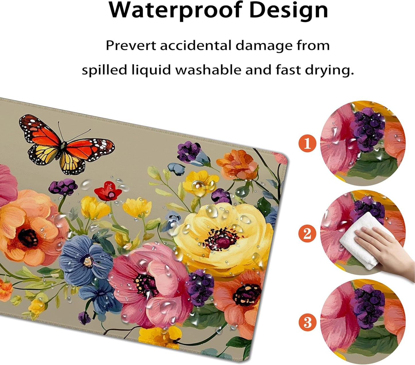 31.5”x11.8”Large Gaming Mouse Pad for Desk, Mouse Mat with Seamed Edges, Waterproof Desk Pad, Non-Slip Rubber Base, Keyboard Pad Computer Mat, Big XL Mousepad-Boho Floral with Butterflies