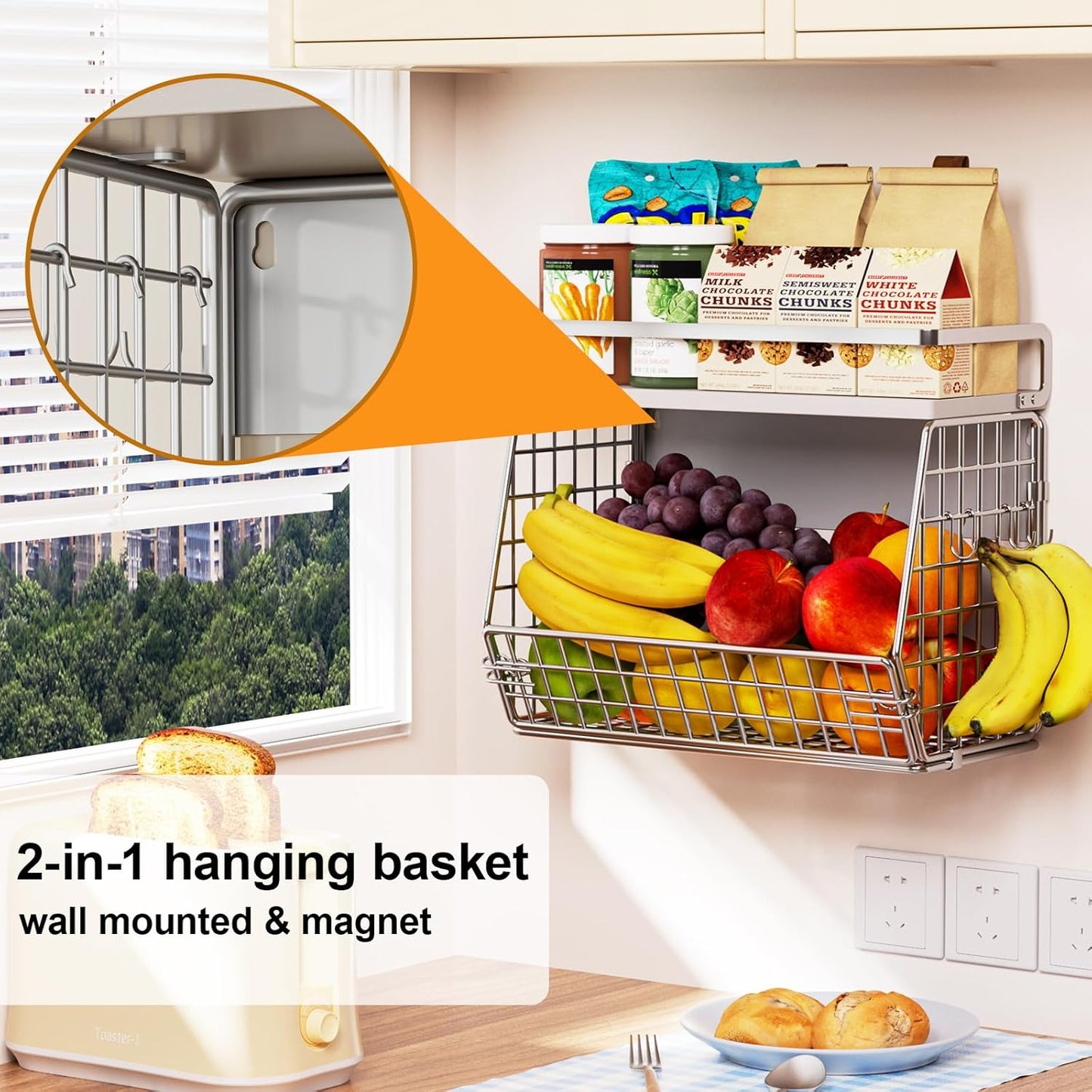 Magnetic Shelf for Fridge,Onion and Potato,Fruit and Vegetable Storage Hanging Basket,Kitchen Counter,RV Laundry Refrigerator Organziers,Magnetic Spice Rack for Refrigerator