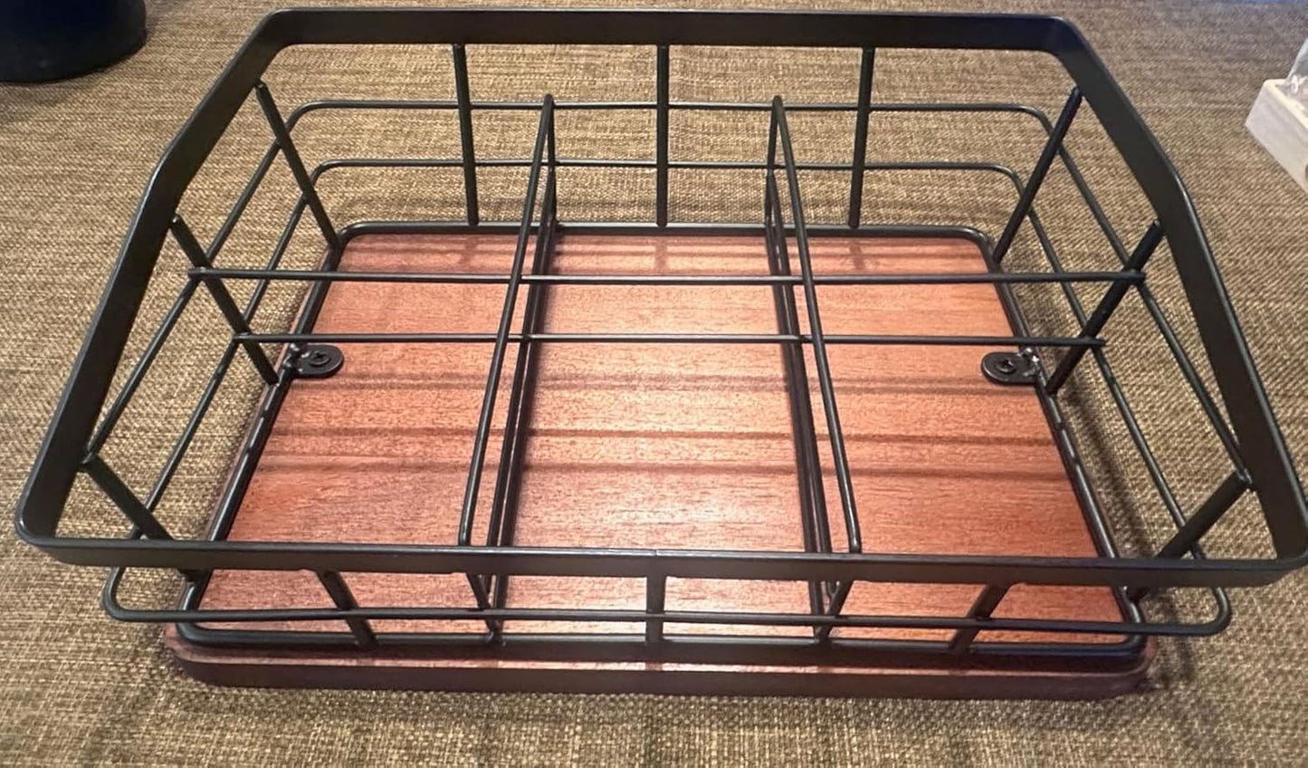 Tea Bag Organizer, Tea Bag Holder Storage with 6 Slots Iron Wire Basket with Wooden Base, Tea Bar Accessories for Countertop Cabinet Drawer, Tea Station for Coffee Capsules Creamer Sweetener Sugar
