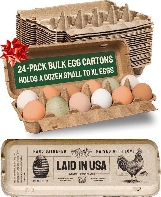 PTCOM Hatortempt Bulk Egg Cartons - 24-Pack, Reusable 12-Count Basket - Recycled Paper Pulp Protection & Ventilation - Fits Small to XL Sizes - Cardboard Dozen Egg Carton Basket