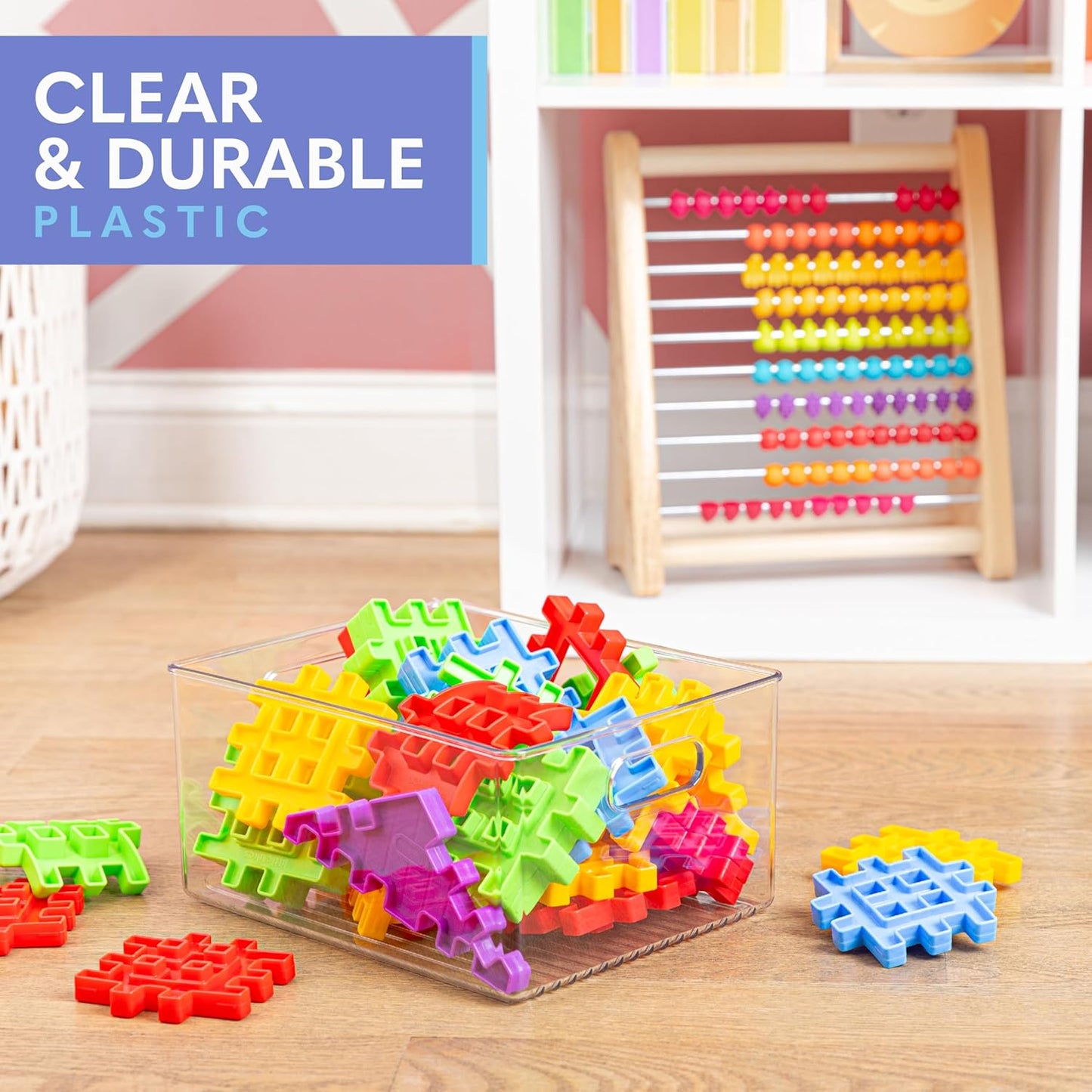 primebox 2 Pack Clear Plastic Organizer Bins with Handles for Home Organization. Storage Containers for Organizing Fridge, Freezer, Cabinet. Pantry, Great for Kitchen, Garage, Laundry Room. 10"x8"x5"