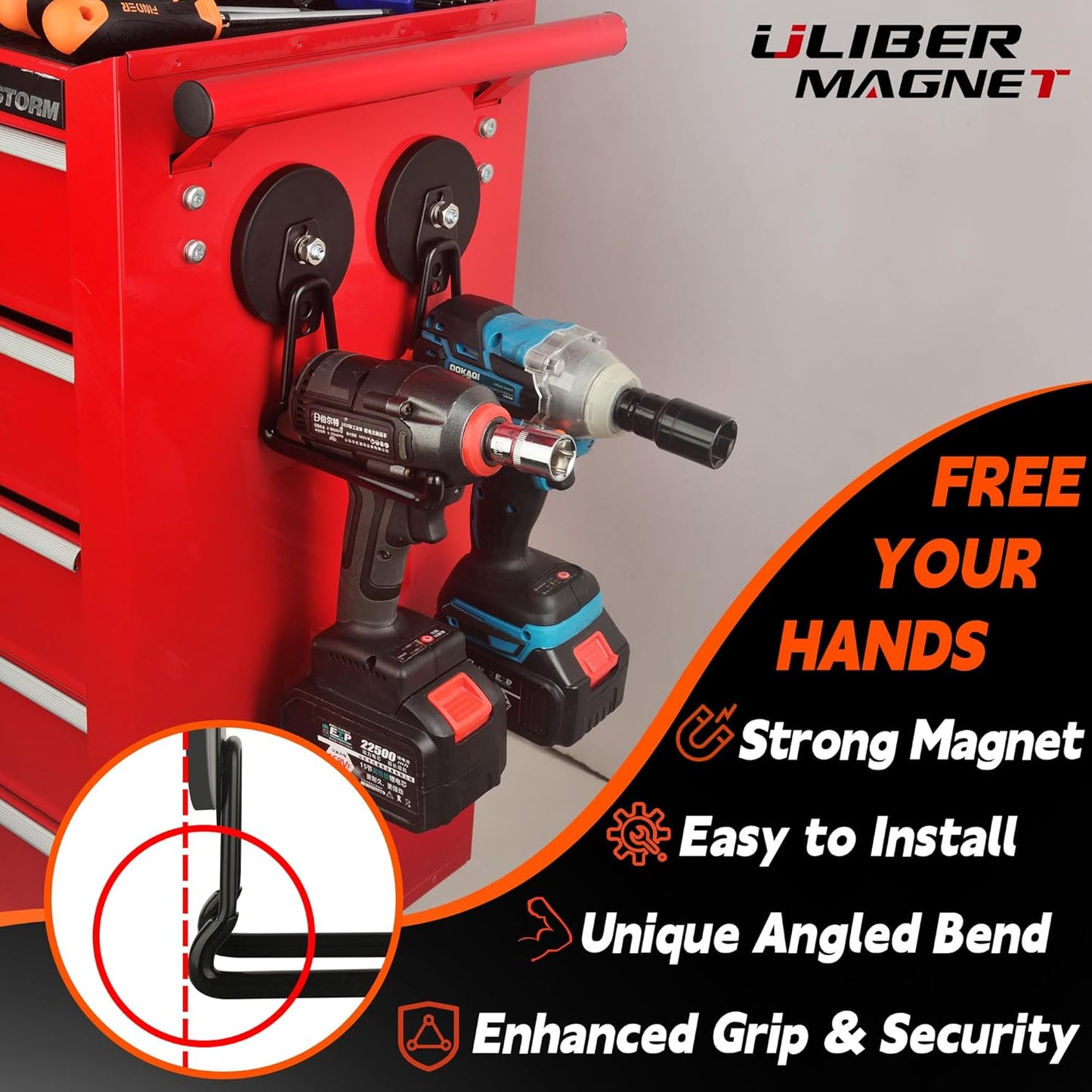 ULIBERMAGNET New Updated Gaint Magnetic Hooks,2 Pack Heavy Duty Large Magnetic Hooks for Extension Cord, Cable, Hose, Power Cord,Rope,Drill,Jig Saw,Circular Saw,Garden Lawn Tools (Black/3.46inch)