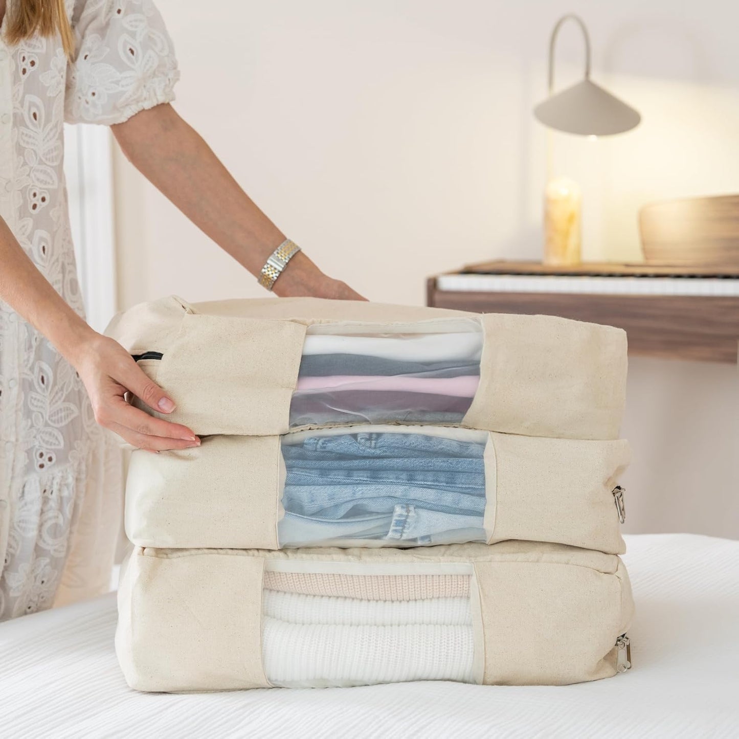 Cashmere Storage Bags - 100% Cotton, Moth Proof, Zipper Closure, Reusable, Washable Garment Storage Bags for Sweaters, Dresses - Perfect for Underbed Storage and Organizing Sweaters in Closet (1 Bag)