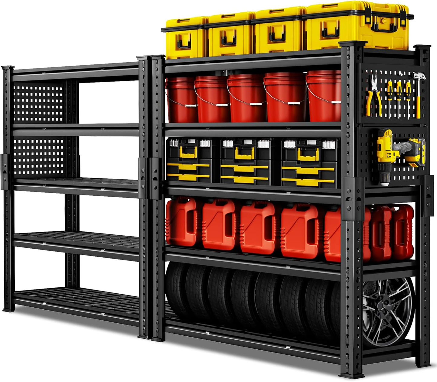 SILVEL 48.2" W Garage Shelving, 5000LBS Heavy Duty Metal Shelving, 2025 Grid Storage Shelves with 2 Side Pegboards, Industrial 5 Tier Shelves for Basement Pantry Warehouse Supermarket, 2 Pack
